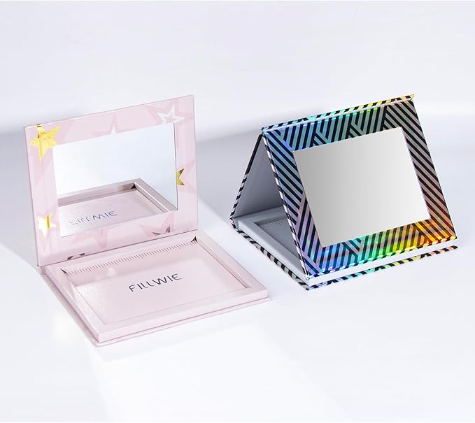 Empty Magnetic Makeup Palette with Mirror, Spatula, 20 Metal Stickers, Suitable for Eyeshadow Lipstick Blush Powder Highlighter and Contour, DIY Refillable, Holographic Stripes (Black, Medium)