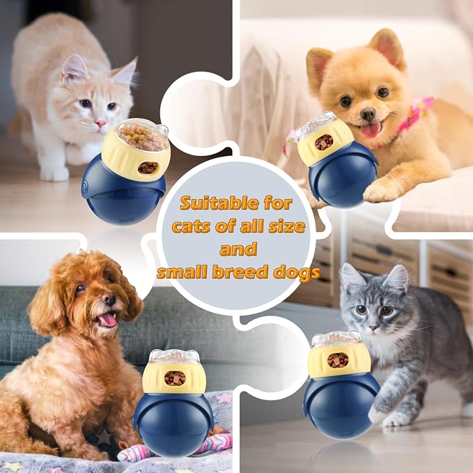 Cat Treat Puzzle Feeder with Adjustable Dispensing Hole, Kitten Interactive Treat Dispenser Toy Slow Feeder Cat Bowl for Mental Enrichment to Prevent Boredom & Bloating for Kitty and Puppy