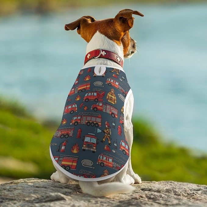 Fashion Puppy T Shirt Vest Soft Light Weight Shirt Fire Truck Firefighter Fashion Dog Cat Sweatshirt