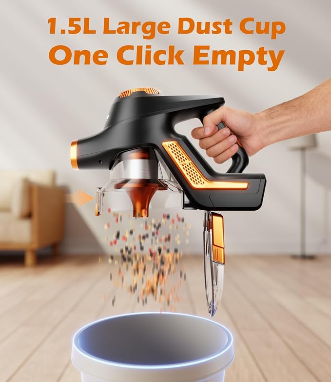 Cordless Vacuum Cleaner, 55Kpa Vacuum Cleaners for Home, Max 80mins Runtime Stick Vacuum with LED Display&1.5L Dust Cup, Rechargeable Lightweight Handheld Vacuum for Carpet/Hardwood Floor/Pet Hair/Car