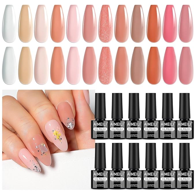 AIMEILI Gel Nail Polish Set 12pcs, Hema Free, Cruelty Free, Vegan, Soak Off U V LED Nail Art Manicure Salon DIY for Women - Kit 30