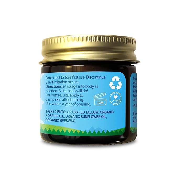 Organic Beef Tallow Bag Balm with Rosehip Oil | Unscented 1 oz – Hand Made in USA 100% Grass-Fed Beef Tallow Moisturizer for Face & Body, Baby, Eczema, Acne-Prone & Sensitive Skin