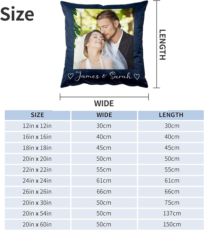 Easycosy Custom Velvet Pillow with Picture & Text, Two-Sides Customized Photo Pillowcase, Personalized Pillow Cover with Photo 20"x20", Valentine Custom Love Keepsake Gifts (Optional Pillow Insert)
