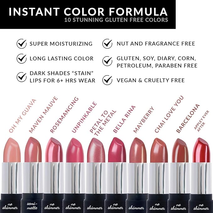 Red Apple Lipstick Appley Ever After Full Body Lipstick for Women - Vegan Gluten Free Organic Lipstick - Creamy Lip Color, Nourishing Lip Makeup w Vitamin E - NEUTRAL BRICK RED LIPSTICK SHADE