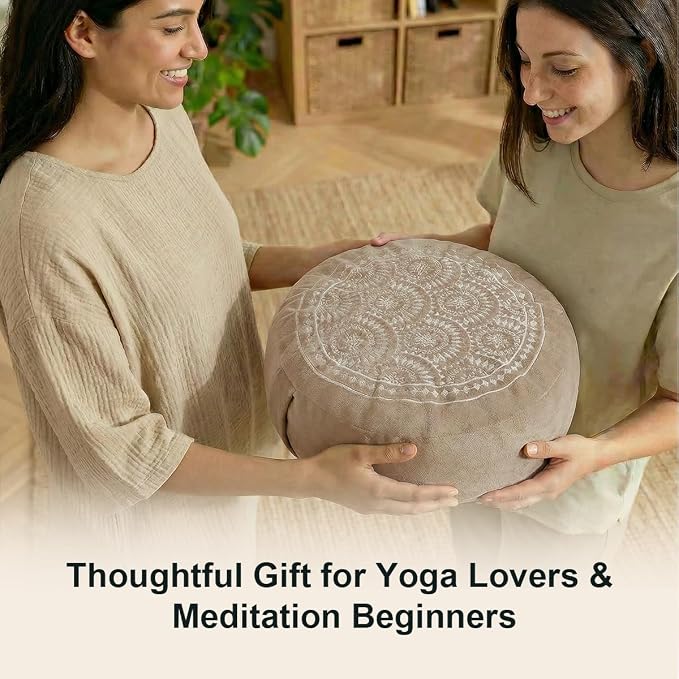 ellier Meditation Cushion Set-Large Velvet Floor Pillow & Traditional Tibetan Yoga Bolster for Adults,Zafu Meditation Mat with Buckwheat,Zabuton Meditation Cushion with Memory Foam