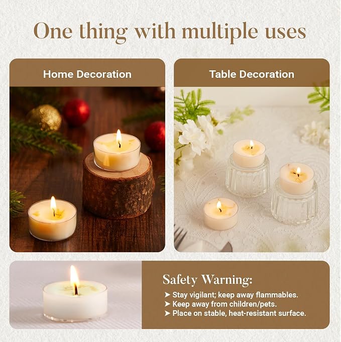 Ashlux 4-Hour Acrylic Jasmine Soy Wax Scented Tea Lights, 8 Pack Bulk | 4 Hour Long Burning, Non-Paraffin, Smokeless, For Weddings, Table Centerpieces, Home Decor & Christmas