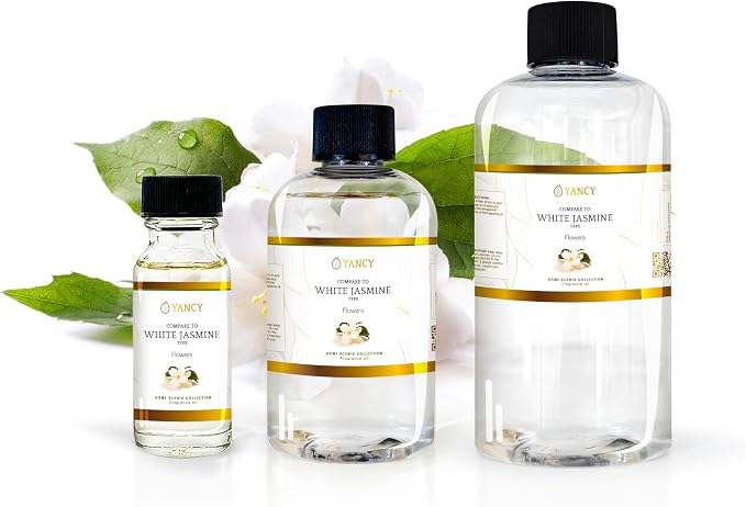 YANCY White Jasmine Luxury Collection Fragrance Oil (1/2 oz), Delicate Floral Aroma, Ideal for Diffusers, Oil Burners & Aroma Lamps, Elegant Scent for a Peaceful Mood