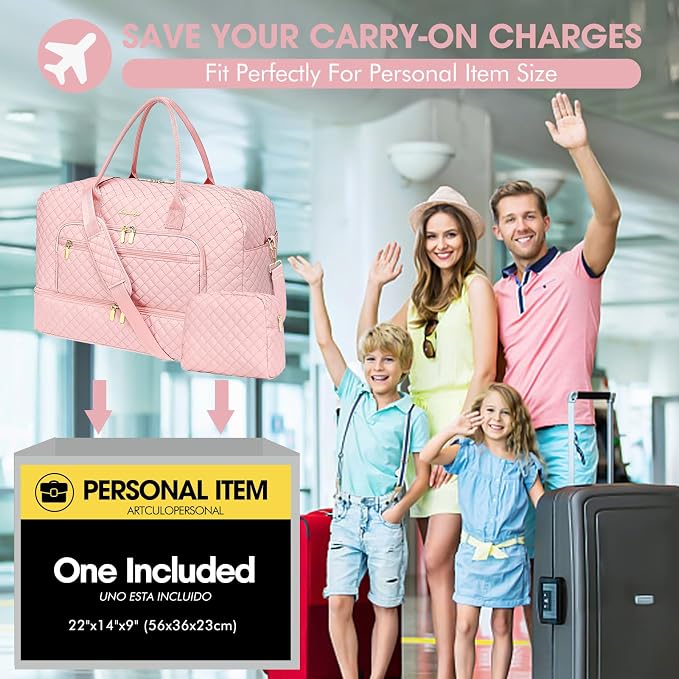 Large Women Travel Duffle Bag - Carry on Overnight Bag Weekend Travel Duffel Tote Gym Bag with Wet Pocket Toiletry Weekender Overnight Bag for Travel Business Trips Sports Hospital Pink 3 Pcs Set