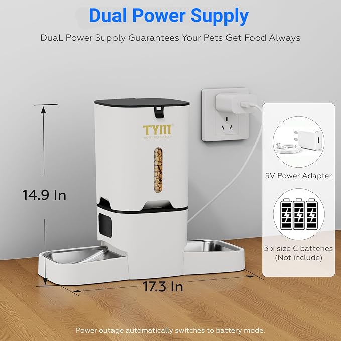 Dual Automatic Cat Feeder 7L WiFi Dry Food Dispenser for 2 Cats Muti Pets | Anti Food Stealing | Multi-pet Household | Large Capacity | Stainless Steel Bowl | Programmable | Dual Power Supply