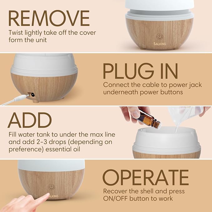 SALKING Aromatherapy Diffuser & Hotel Essential Oils Set, 100ml Diffuser Cool Mist Humidifier with 8 Colors Light and Luxury Hotel Fragrance Oil for Home