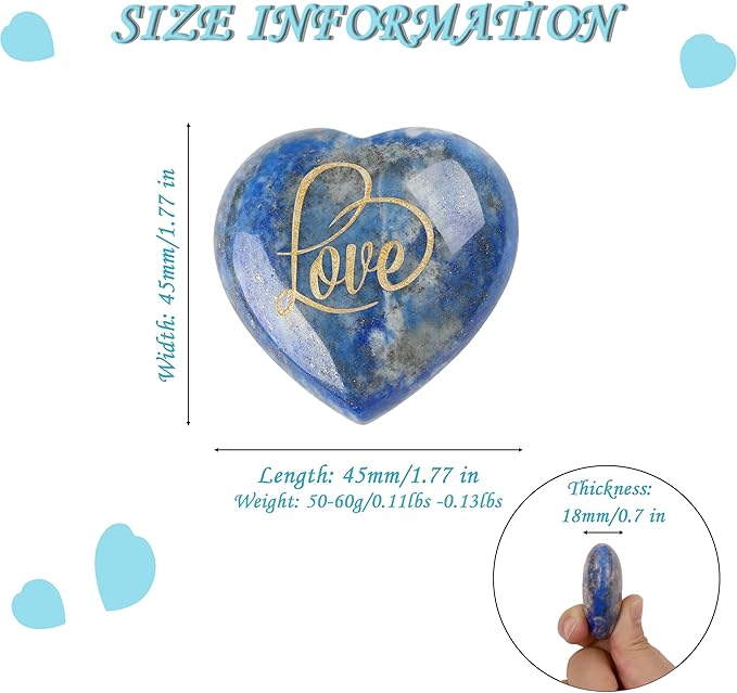 ZHIYUXI 45mm Lapis Lazuli Engraved Heart Stone Gemstones Heart Crystal Lapis Lazuli Stone Polished Stones Blue Lapis Lazuli Crystal Gem Meditation Spiritual Healing Gifts for Men Reiki