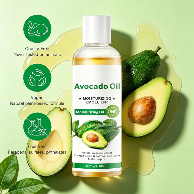 Avocado Oil for Face, Hair & Body - Natural Moisturizing Oil with Jojoba, Olive & Shea Butter - Brightens, Hydrates & Repairs Dry Skin, Damaged Hair - All Skin Types, 3.38 fl oz