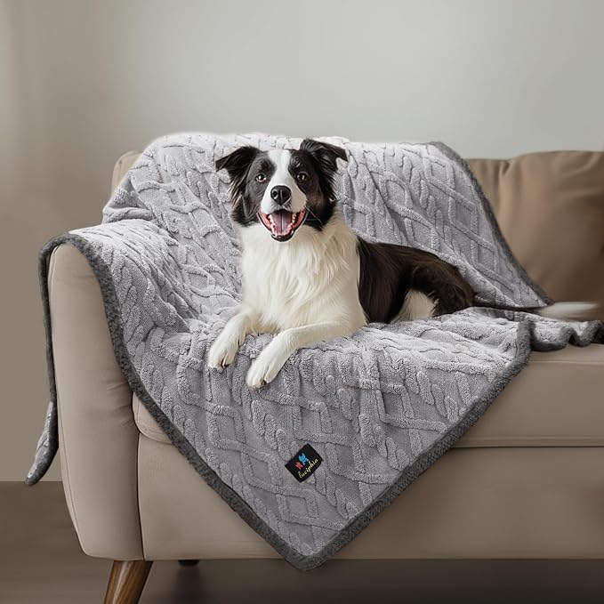 Luciphia Waterproof Dog Blanket, Reversible Sherpa Fleece for Couch Cover | Reversible waterproof pet blanket soft fleece machine washable protect couch bed, Light Grey 65" x 57"