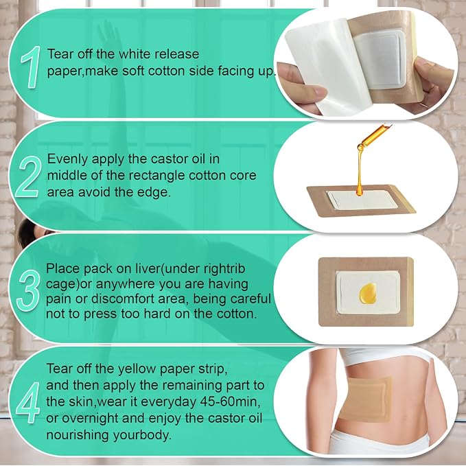 16 Pcs Castor Oil Patches, Disposable Portable Castor Oil Packs with Anti Leakage Cotton for Belly/Feet/Knee (Oils Not Included), 5.1" x 3.9"