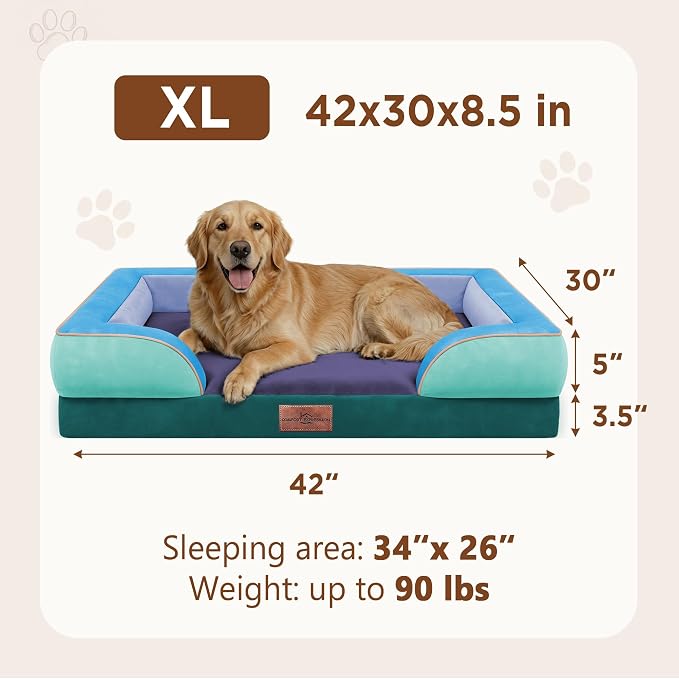 Comfort Expression Orthopedic Dog Bed for Extra Large Dogs with Bolster | Waterproof Dog Couch Bed with Washable Cover & Non-Slip Bottom, Supportive Egg Crate Foam XL Pet Bed, 42x30 Inch