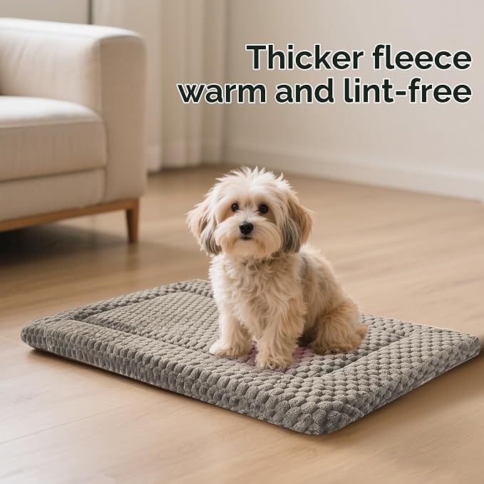 Dog Bed Crate Mat, Soft Durable Washable Anti-Slip Kennel Pad for Dogs & Cats, Reversible (Light Gray, M(30"*20"*1.5"))