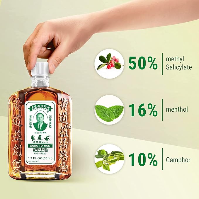 2 Packs - Wong to Yick Medicated Essentail Oil - Hai Chai Dau Xoa Bop Xuong Khop Wong to Yick - 50mL per Bottle with 2 Bottles per Order - Product of Hong Kong
