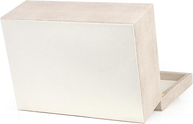 HofferRuffer Faux Leather Decorative Box, Large Wooden Structure Keepsake Box Accessory Organizer Jewelry Organizer with Hinged Lid, Storage Container for Home or Office (LightGrey Shagreen)
