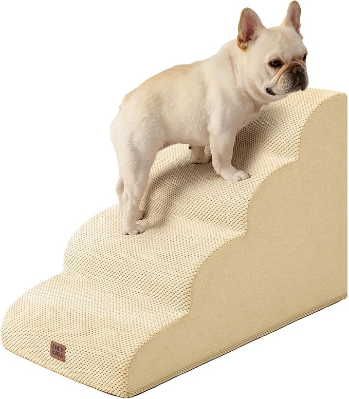 EHEYCIGA Curved Dog Stairs Ramp, 4-Step High Beds, 19.7" H Pet Step | 33D density of pure foam, for Small Dogs and Cats, Pet Stairs for High Bed Climbing, Non-Slip Balanced Indoor, Graige