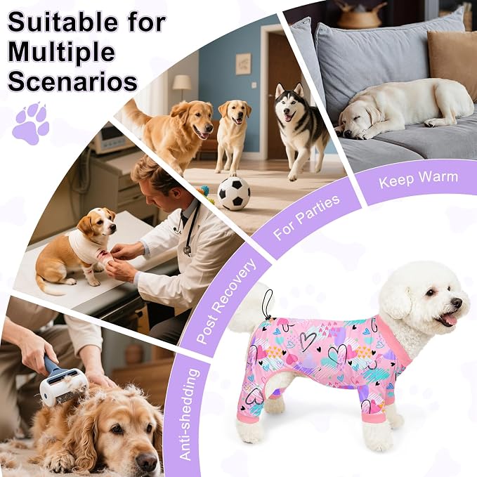 Bienbee Dog Pajamas, 4 Pack Adjustable Onesies for Small to Large Dogs M | Dog Shedding Suit with Soft Fabric, Breathable & Stretchy, and Adjustable Back Length for Sleeping Lounging and Daily Use