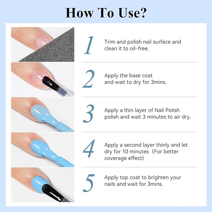Blue Nail Polish Quick Dry Pastel Nail Lacquer Sheer Color, Light Blue Regular Fast Dry Fingernail Polish Bulk Non Gel Long-Lasting DIY Salon Gift for Women