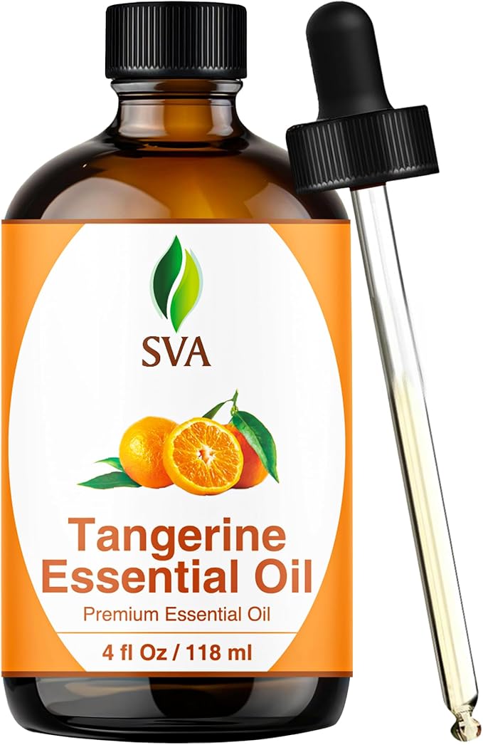 SVA Tangerine Essential Oil 4 Fl Oz – for Diffuser, Skin & Hair Care – Ideal for Massage & DIY Blends – with Dropper