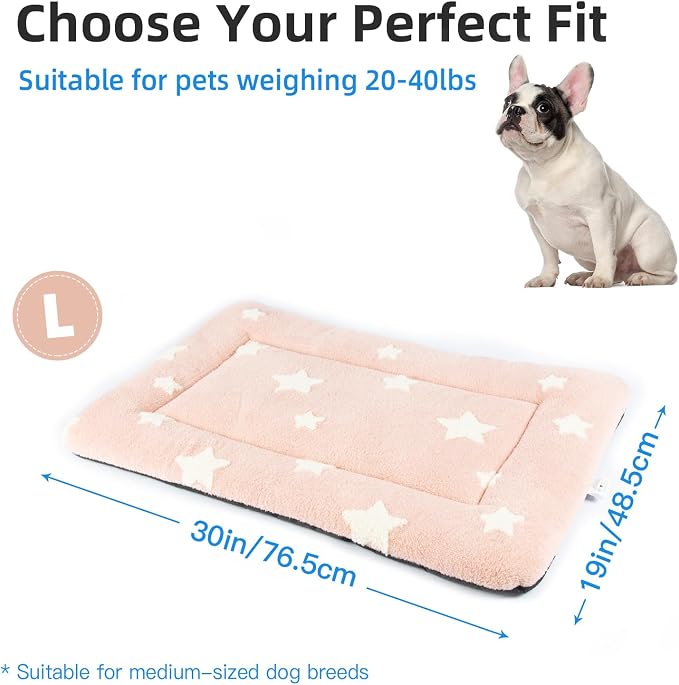 Mora Pets Dog Crate Pad Washable Puppy Dog Bed for Crate Flat Kennel Mat | Soft Dog Cat Bed Mat, Crate Pad for Dog Cages Cozy Sleeping Liner, Pet Pillow Cushion Medium Cute Star Anti Slip pink 30 x 19