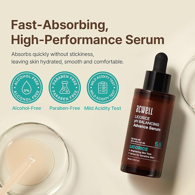 ACWELL Licorice pH Balancing Advanced Facial Serum Ampoule – Dark Spot & Uneven Tone Care with Niacinamide, Lightweight Hydrating Daily Serum for Glass-Skin Glow, 1.01 fl. oz