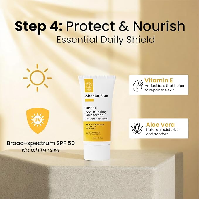 AbsolutSkin Balance Bundle β 4-Step Skincare Routine for Radiant, Even Skin β Includes Face Wash, Exfoliator Gel, Radiance Serum & SPF50 Sunscreen β Brightening Essentials Kit