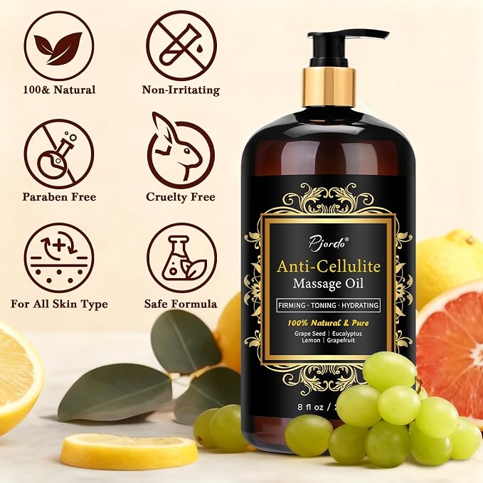 Pjordo Anti Cellulite Massage Oil with Massager, Collagen and Stem Cell Skin Tightening Oil Natural Cellulite Remover Therapy Oil for Cellulite & Stretch Mark(Anti Cellulite Massage Oil Kit)