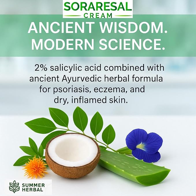 SORARESAL Psoriasis Cream - Comfort Remedy with Safflower Oil, Coconut Oil and Salicylic Acid – Eczema Cream for Itchy, Flaky Skin and Eczema Relief