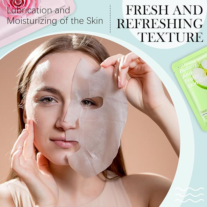 16 Pcs Sheet Face Masks Skincare for Most Skin Types, Combo Essence Hydraiting Facial Mask Set for Women Skin Care, Gifts Set for Home Spa(Assorted Styles,16 Pcs)