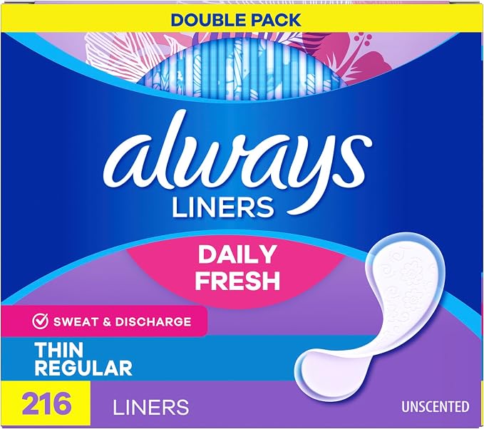 Always Panty Liners for Women Daily Liners, Regular Absorbency, Unscented, 216 Count