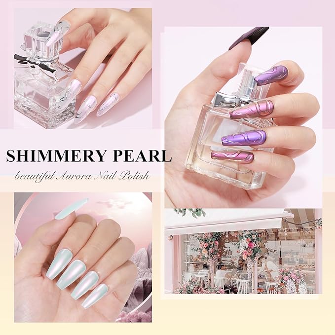 Nail Polish Quick Dry, Aurora Mermaid Effect, Air Dry Shimmer Pearl Nail Polish 12ML Nail Lacquer for Nail Art Fast Dry Fingernail Polish 1PC