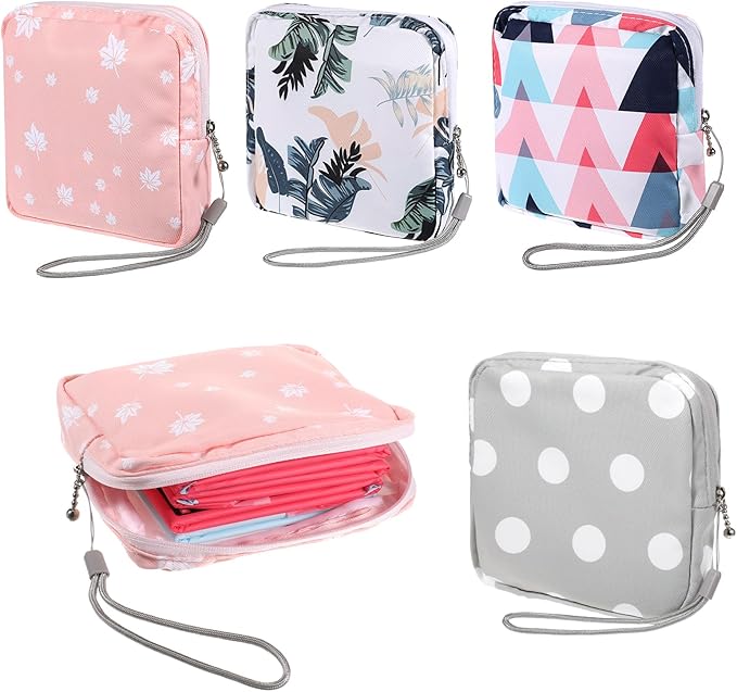 Skrfren 4 Pack Portable Sanitary Napkin Storage Bags, Reusable Mini Pouch for Purse, Menstrual Period Bags, Feminine Care Period-Bags Kit
