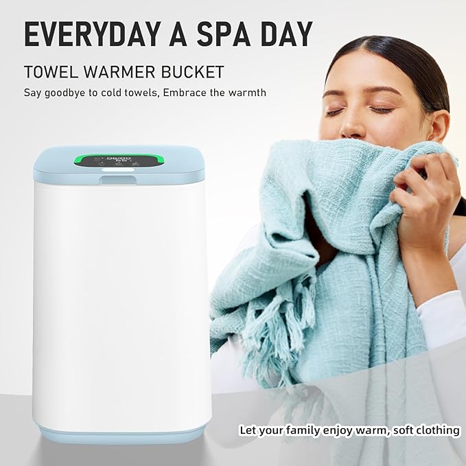 Towel Warmer for Bathroom, 23L Large Towel Warmers, Heated Towel Warmer Bucket with LED Display, 3 Heating Modes, 20/40/60 Min, Auto Shut Off, Child Lock, Blue