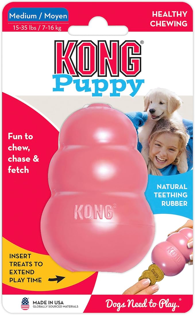 KONG - Puppy Toy Natural Teething Rubber - Fun to Chew, Chase and Fetch - for Small Puppies - Pink (Pack of 4)