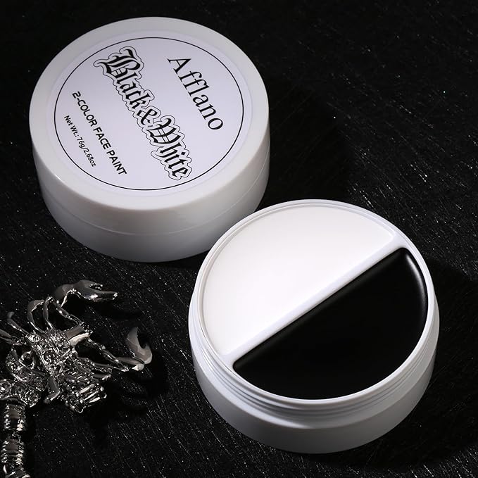 Black White Face Body Paint Halloween Foundation Gothic Makeup, CreamBlend Non Toxic Face Paint for Adult & kids Oli based Facepaint bodypainting Clown Zombie Vampire Skeleton SFX Mime Cosplay Makeup