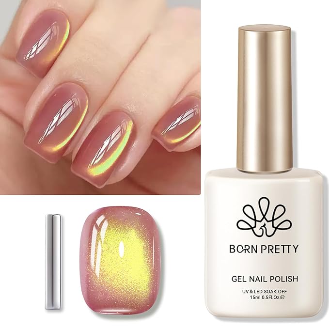 BORN PRETTY Cat Magnetic Eye Gel Nail Polish,Gradient from Yellow to Purple Magnetic Gel Polish Passion Fruit Cat Magnetic Eye Gel Manicure Nail Art DIY 15ml