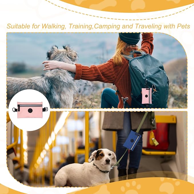 Dog Poop Bag Holder, Pet Waste Bag Dispenser Dog Treat Pouch with Zipper Oxford Cloth Portable Reusable Easy Cleanup(1Pcs, Pink), Intended for Outdoor/Travel/Walking