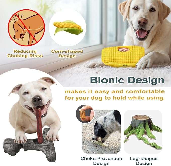 Ansoniser 2-in-1 Durable Dog Toy Bundle,Bully Stick Holder & Frozen Treat Slow Feeder for Aggressive Chewers, Food-Safe Interactive Toys to Relieve Boredom, Best Gift for Small to Large Dogs