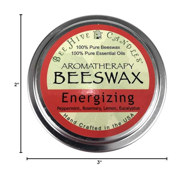 Bee Hive Candles Aromatherapy Beeswax Travel Tin (Energizing, 6oz)