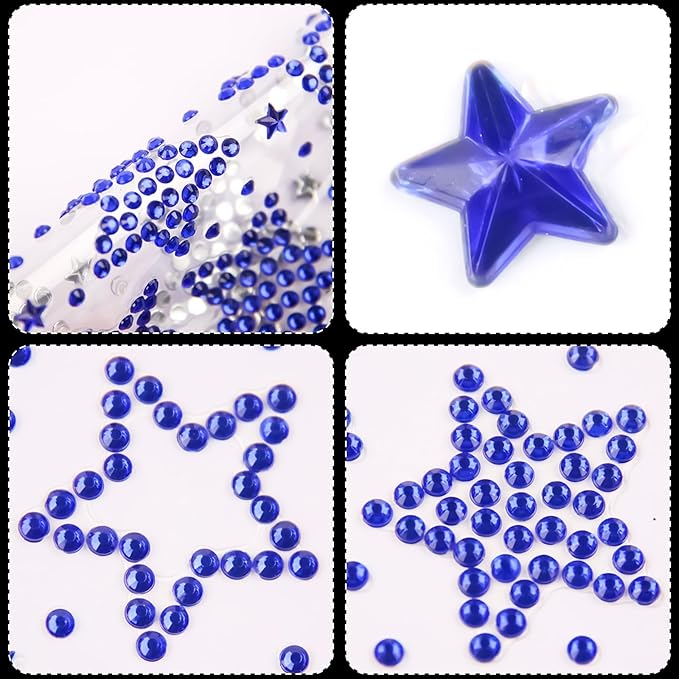 3 Sheers Independence Day Rhinestone Sticker Dark Blue Star Gem Stickers Patriotic Self Adhesive Jewels Sticker for Eye Face Body Nails Crafts Party Decor 4th of July Sparkle Crystal Hair Diamond