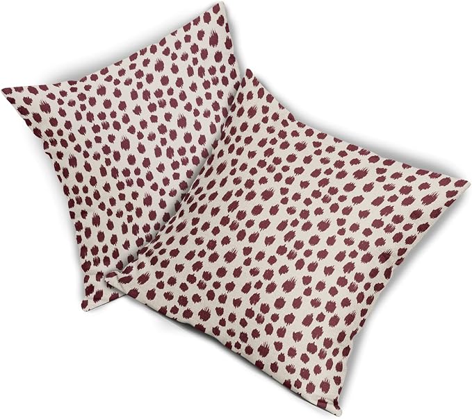 Burgundy Cream Pillow Covers 20x20 Set of 2 Boho Design Polka Dot Throw Pillows Modern Brush Strokes Print Decorative Outdoor Pillowcase Square Cushion Cover Linen Pillow Case for Home Sofa Couch Bed