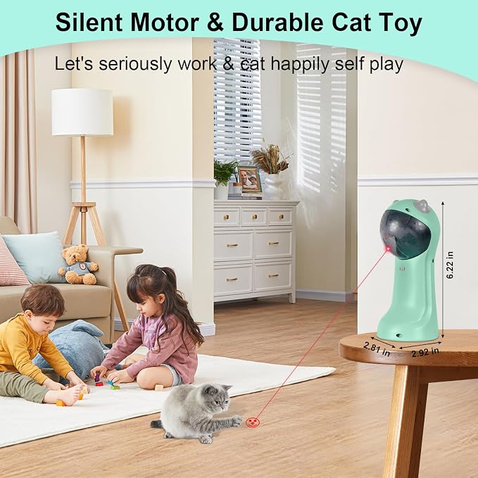 TBTeek Cat Toy, Automatic Cat Toy, 5 Fun Patterns, 4 Speed Modes (Green) | Motion-Activated, Rechargeable, Adjustable Light Angles, Random Trajectory
