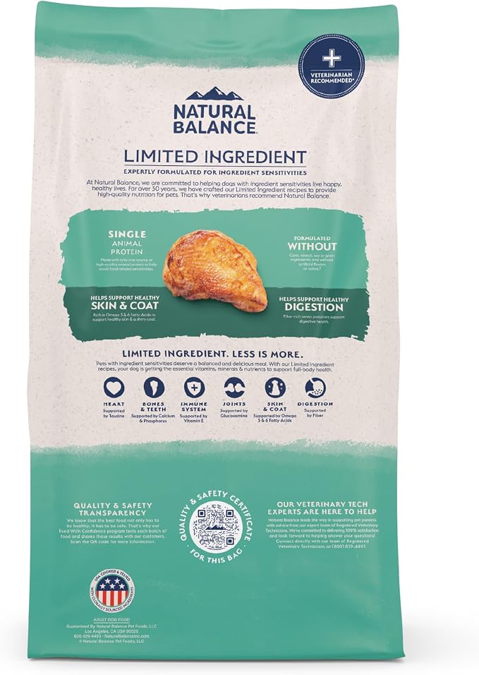 Natural Balance Limited Ingredient Adult Dry Dog Food - Balanced Nutrition for Adult Dogs - Grain-Free, Soy-Free Recipe - Limited Ingredient Formula - 4 lb - Chicken & Sweet Potato Recipe