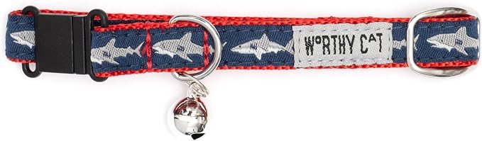 THE WORTHY DOG Icons Pattern, Breakaway Cat Collar, with Bell, Blue