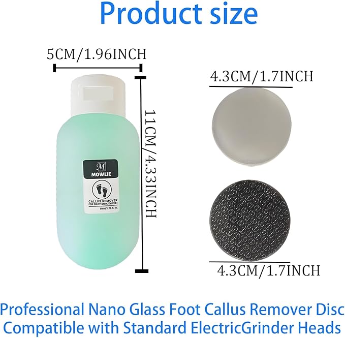 MOWLIE Professional Callus Remover for Feet – Extra Strength Foot Callus Remover Gel with 2 Glass Sandpaper Discs for Electric Foot Callus Remover,Foot Care kit - 50 ml/1.76 fl.oz