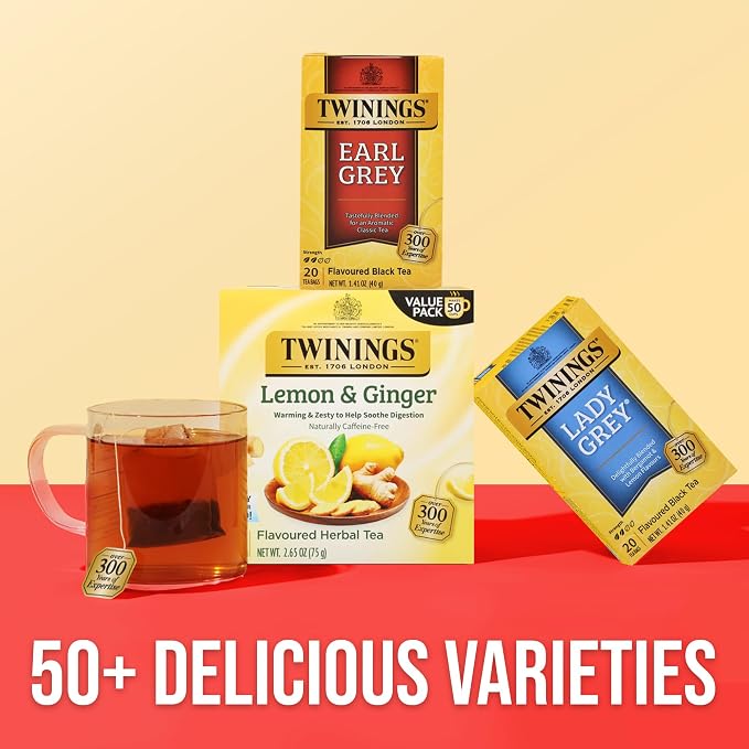 Twinings Earl Grey Black Tea Individually Wrapped Bags, 20 Count (Pack of 6), Flavoured with Citrus and Bergamot, Caffeinated, Enjoy Hot or Iced, 120 Teabags