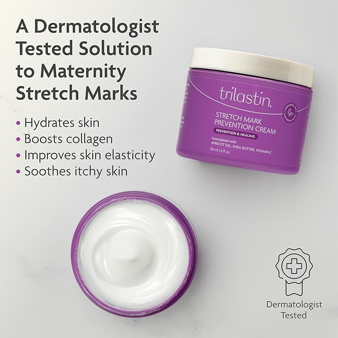 TriLASTIN Maternity Stretch Mark Cream - 4 oz, 3-Pack - Hypoallergenic & Paraben Free Silicone Scar Cream With Shea Butter - Pregnancy Skin Care & Stretch Mark Prevention
